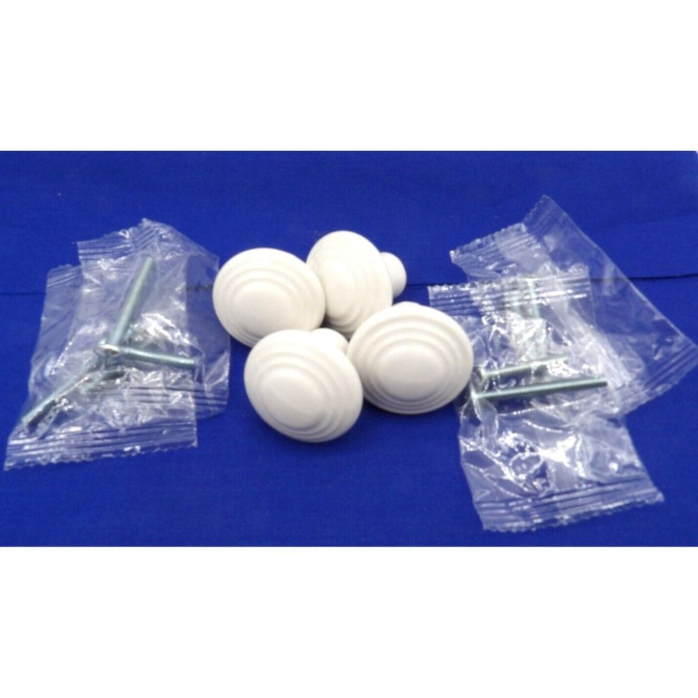 Ceramic Cabinet Knobs White Round  1 1/2" diam. Set of 4 knobs with screws